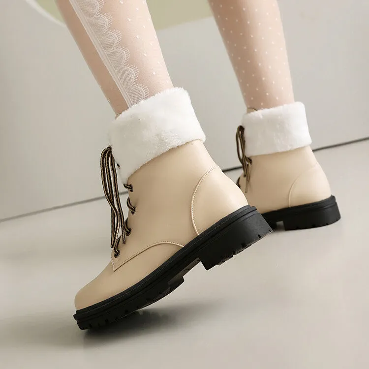 Women's Lace-Up Round Toe Flat Platform Ankle Boots