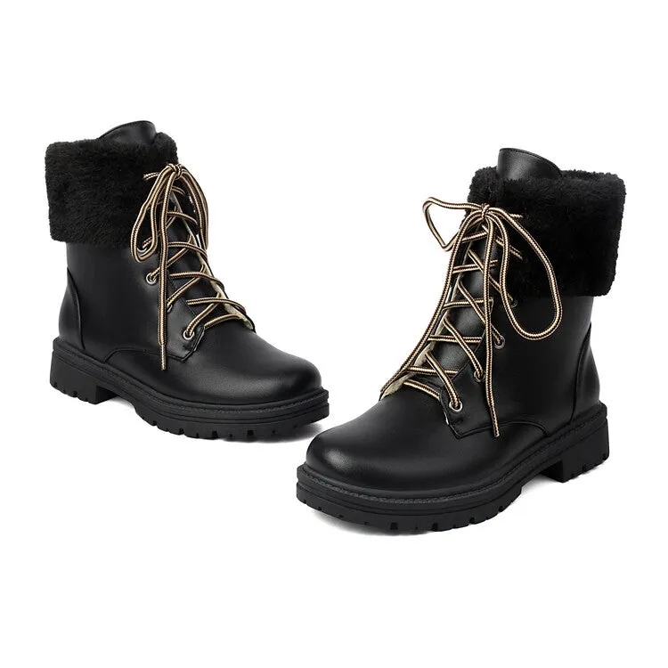 Women's Lace-Up Round Toe Flat Platform Ankle Boots