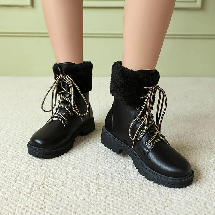 Women's Lace-Up Round Toe Flat Platform Ankle Boots