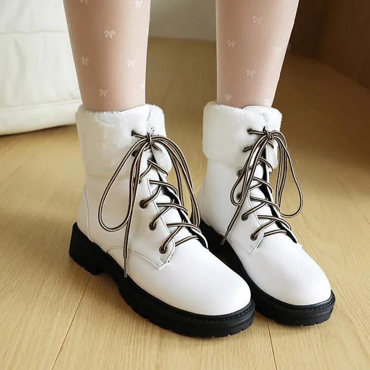 Women's Lace-Up Round Toe Flat Platform Ankle Boots