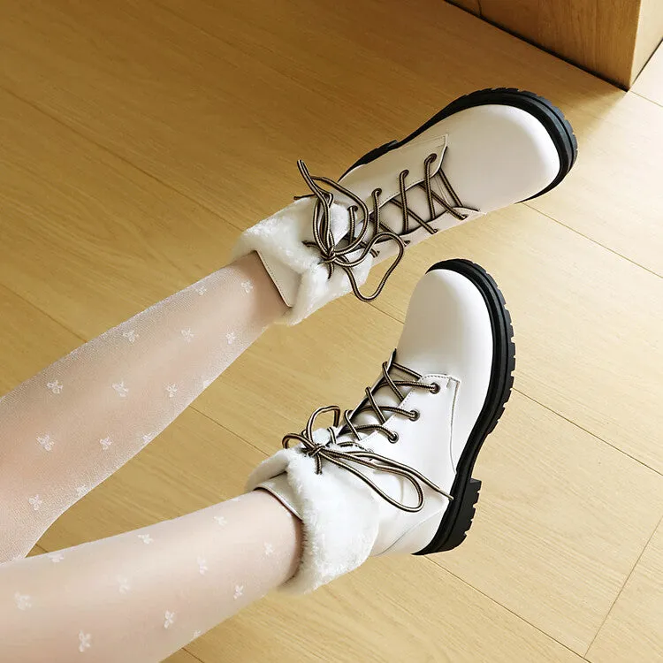 Women's Lace-Up Round Toe Flat Platform Ankle Boots