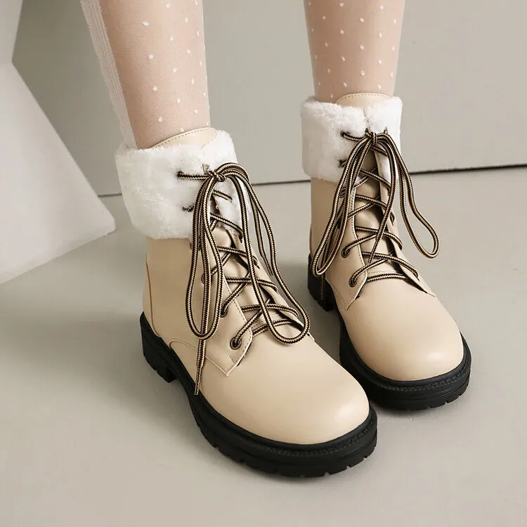 Women's Lace-Up Round Toe Flat Platform Ankle Boots