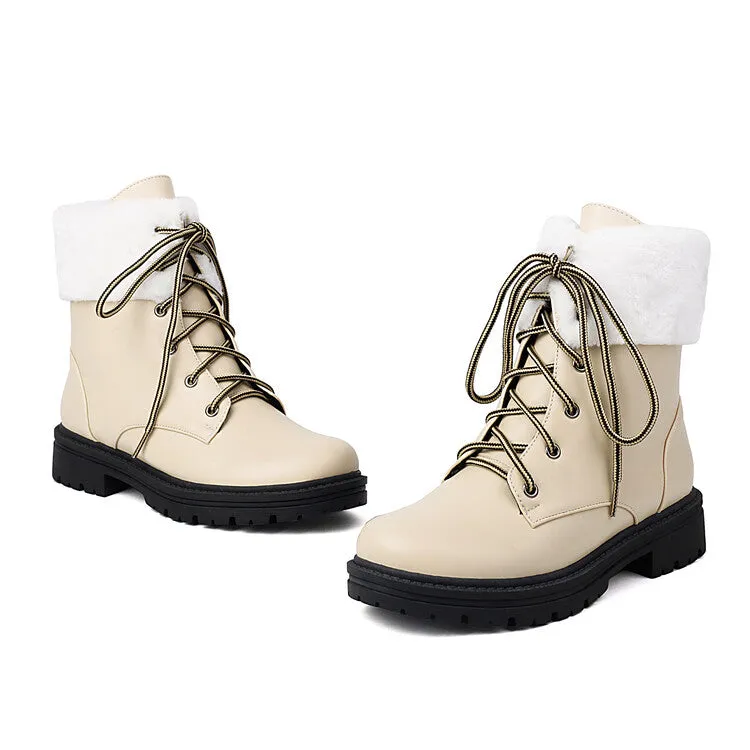 Women's Lace-Up Round Toe Flat Platform Ankle Boots
