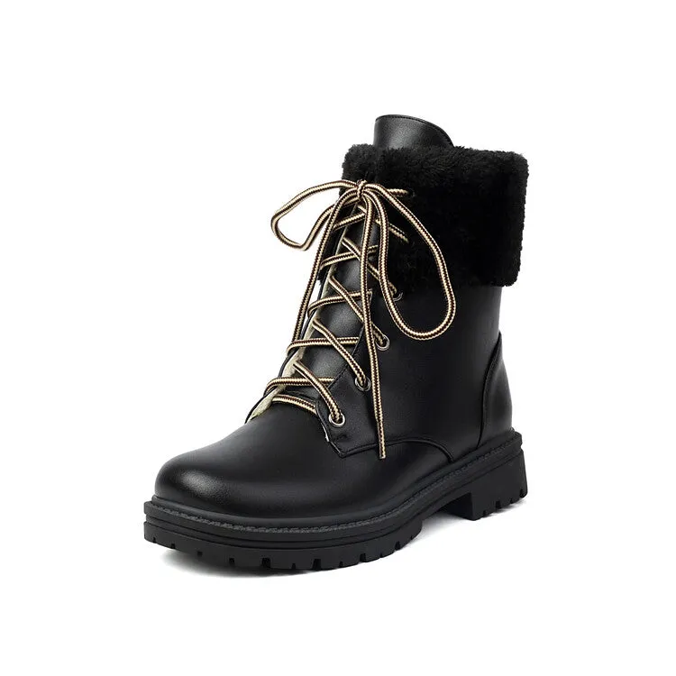 Women's Lace-Up Round Toe Flat Platform Ankle Boots