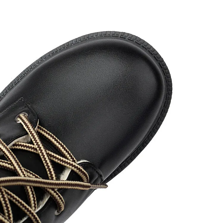 Women's Lace-Up Round Toe Flat Platform Ankle Boots