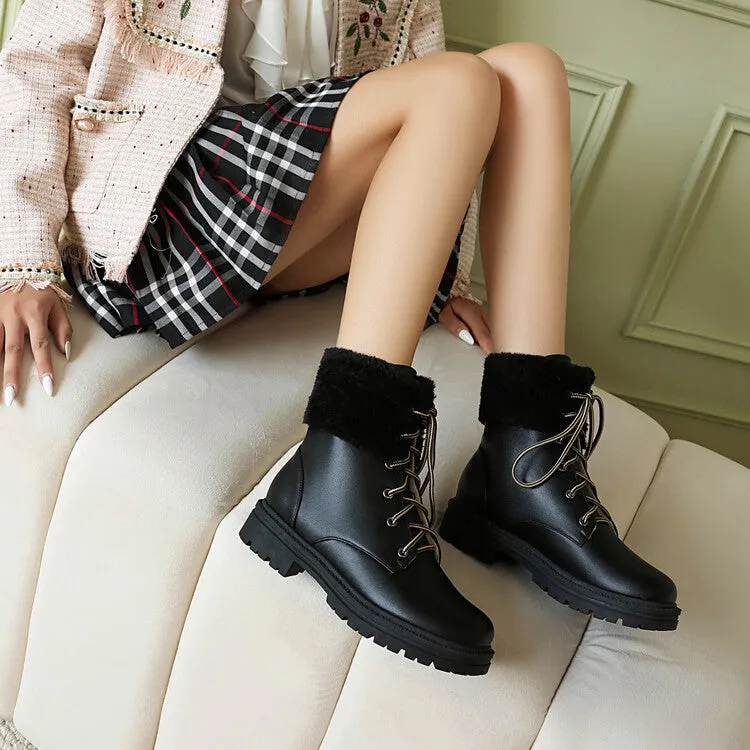 Women's Lace-Up Round Toe Flat Platform Ankle Boots