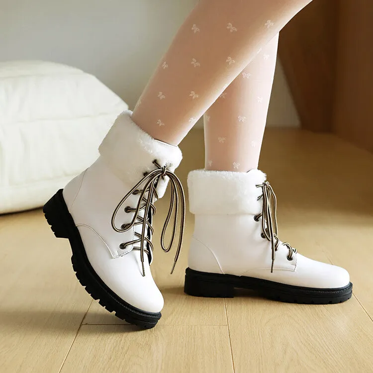 Women's Lace-Up Round Toe Flat Platform Ankle Boots