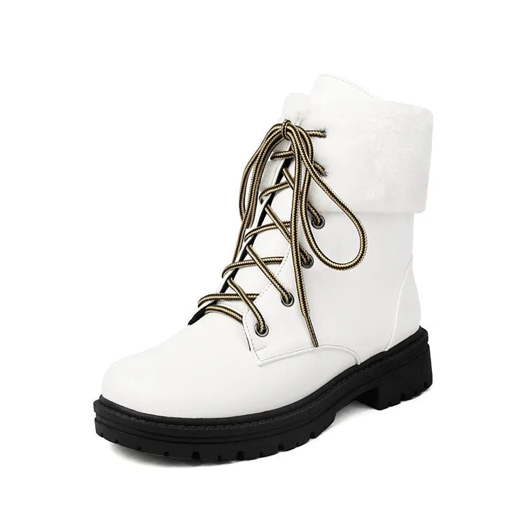 Women's Lace-Up Round Toe Flat Platform Ankle Boots