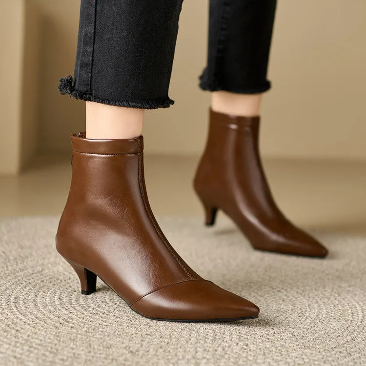 Women's Patent Leather Pointed Toe Kitten Heel Ankle Boots