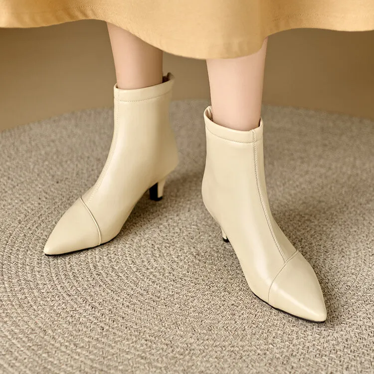 Women's Patent Leather Pointed Toe Kitten Heel Ankle Boots