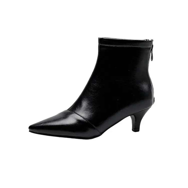 Women's Patent Leather Pointed Toe Kitten Heel Ankle Boots