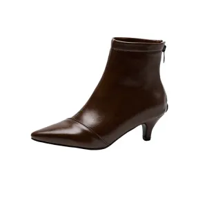 Women's Patent Leather Pointed Toe Kitten Heel Ankle Boots