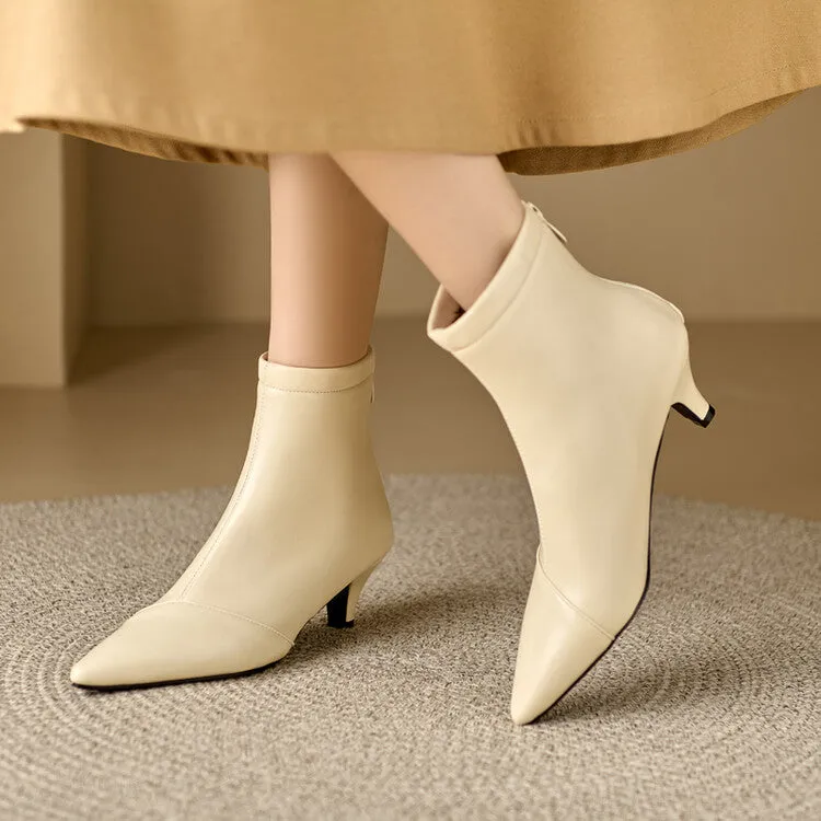 Women's Patent Leather Pointed Toe Kitten Heel Ankle Boots