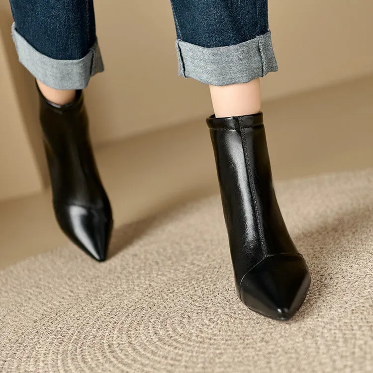 Women's Patent Leather Pointed Toe Kitten Heel Ankle Boots