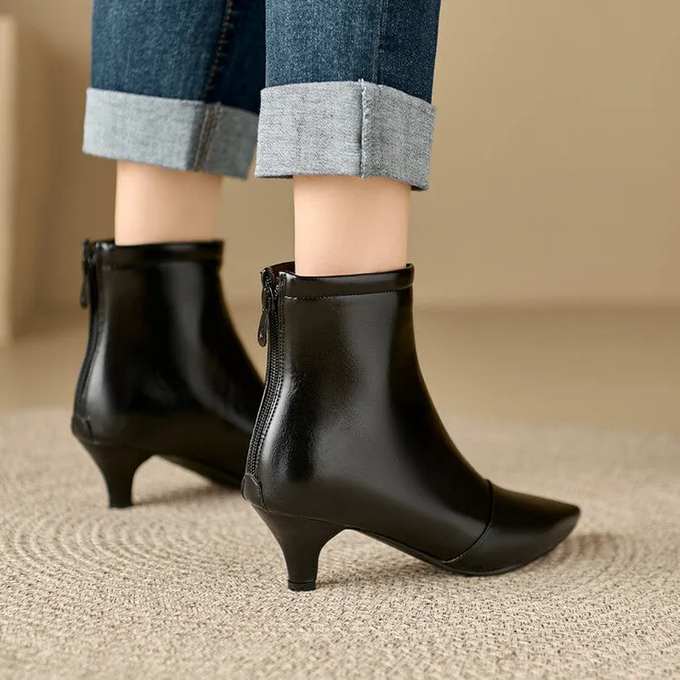 Women's Patent Leather Pointed Toe Kitten Heel Ankle Boots