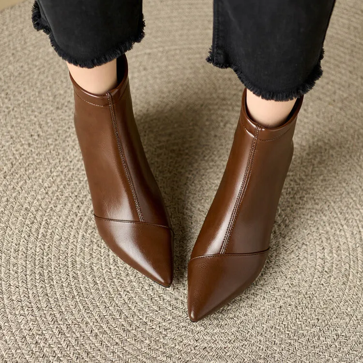 Women's Patent Leather Pointed Toe Kitten Heel Ankle Boots
