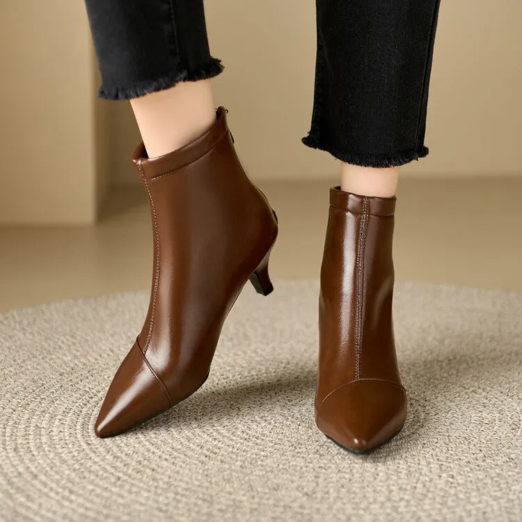 Women's Patent Leather Pointed Toe Kitten Heel Ankle Boots