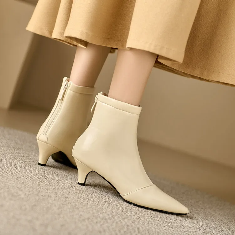 Women's Patent Leather Pointed Toe Kitten Heel Ankle Boots