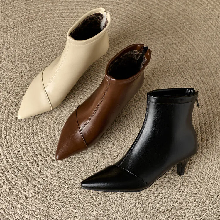 Women's Patent Leather Pointed Toe Kitten Heel Ankle Boots