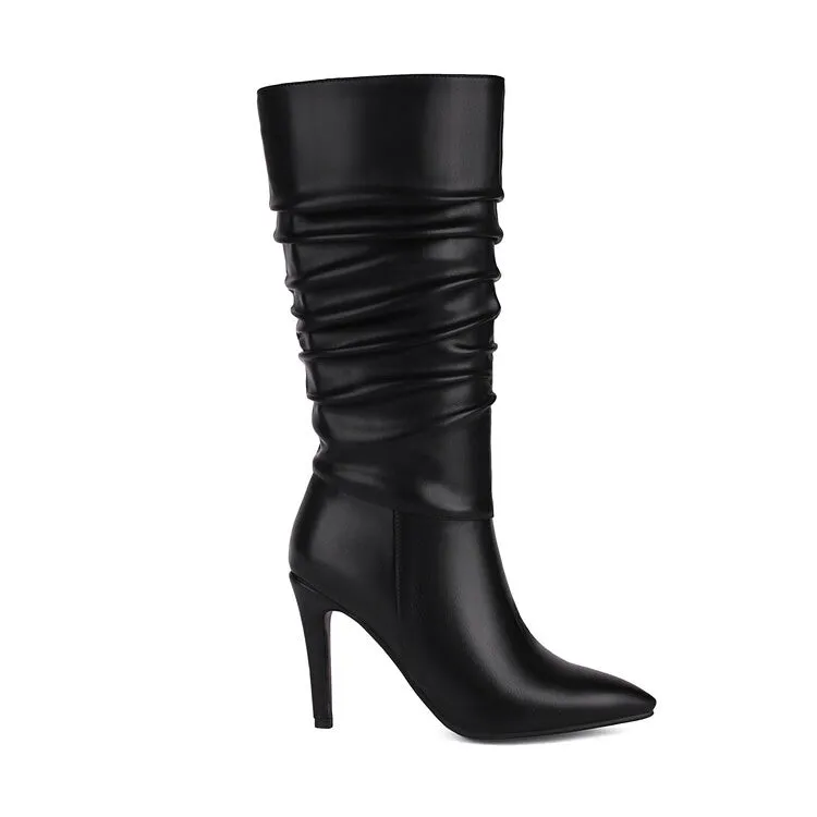 Women's Pointed Toe Stiletto Heel Mid Calf Boots