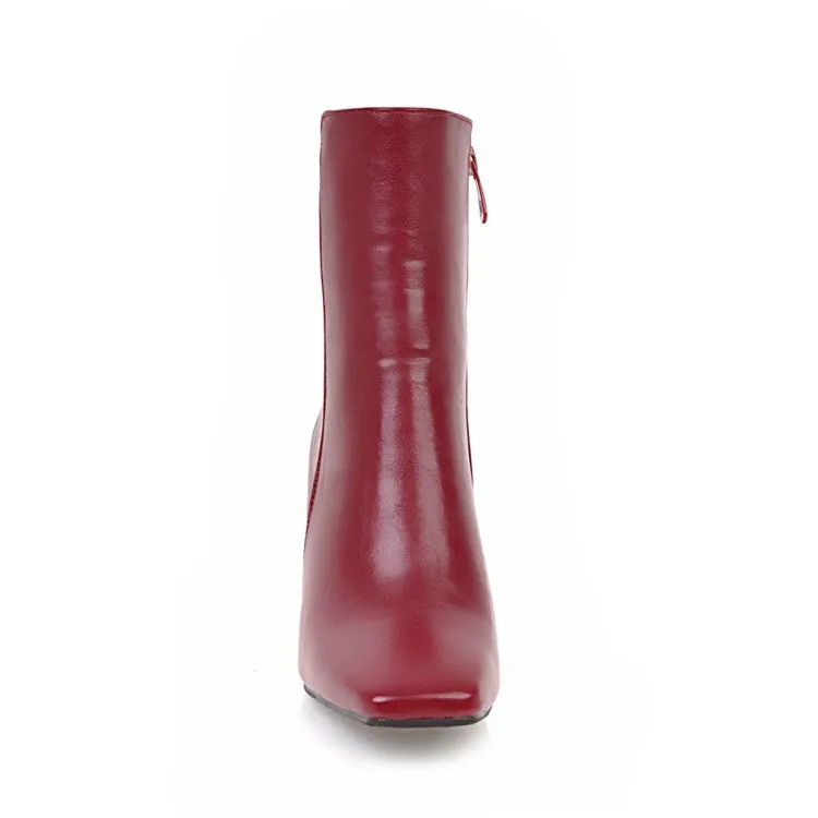 Women's Pu Leather Square Toe Zip Block Heel Short Boots