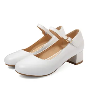 Women's Pumps Solid Color Round Toe Hollow Out Block Heel Mary Jane
