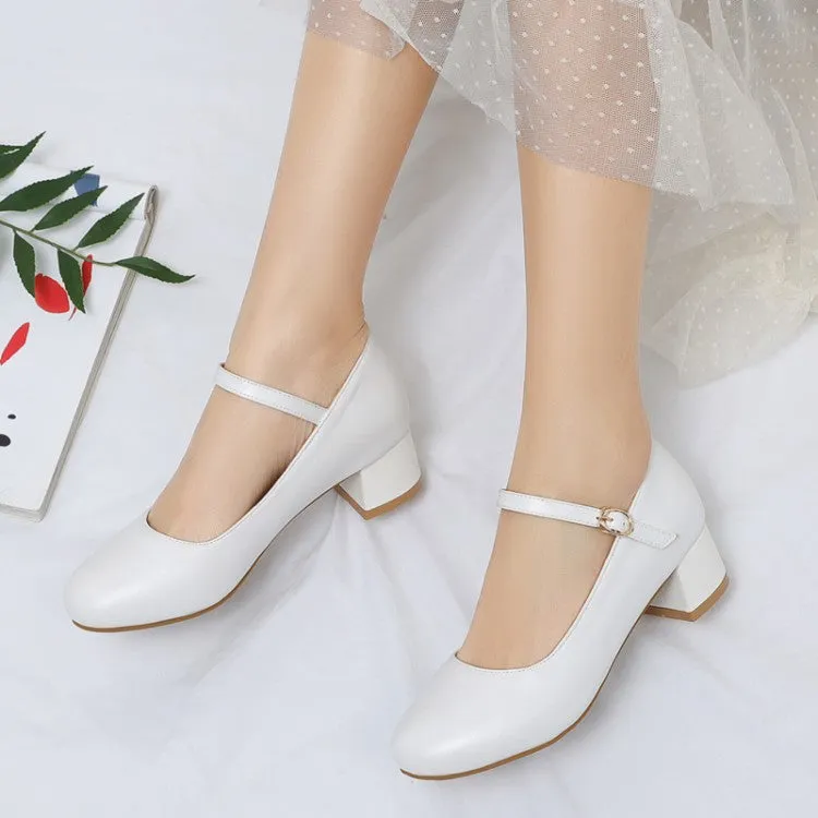 Women's Pumps Solid Color Round Toe Hollow Out Block Heel Mary Jane