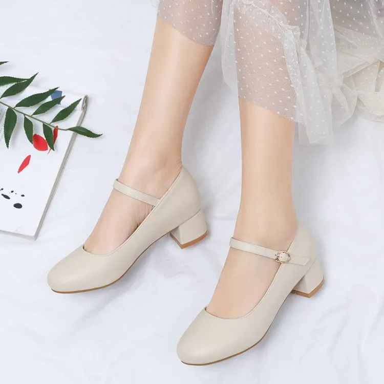 Women's Pumps Solid Color Round Toe Hollow Out Block Heel Mary Jane