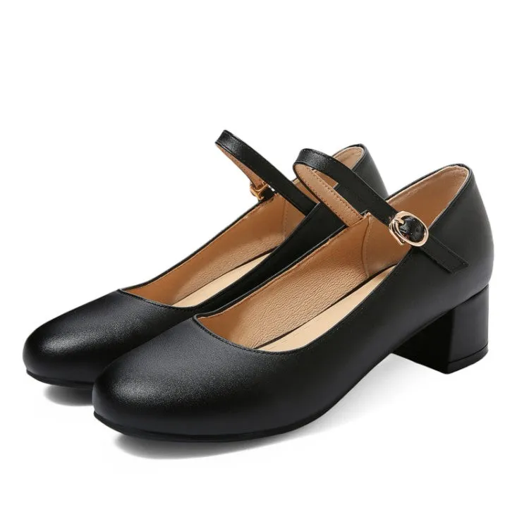 Women's Pumps Solid Color Round Toe Hollow Out Block Heel Mary Jane