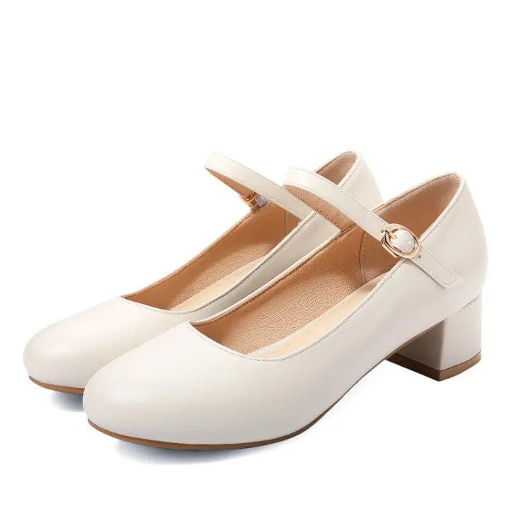 Women's Pumps Solid Color Round Toe Hollow Out Block Heel Mary Jane