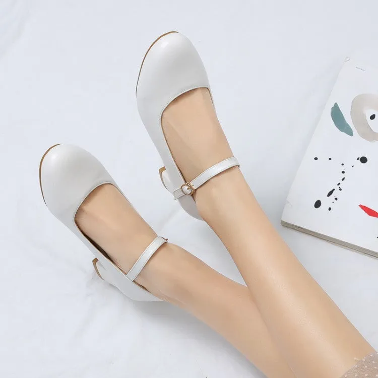 Women's Pumps Solid Color Round Toe Hollow Out Block Heel Mary Jane