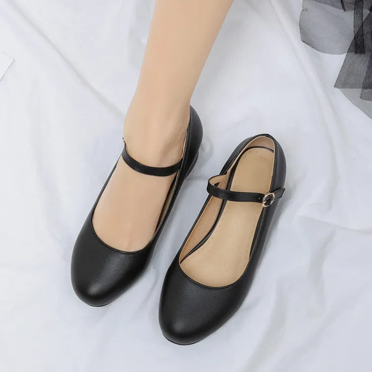 Women's Pumps Solid Color Round Toe Hollow Out Block Heel Mary Jane