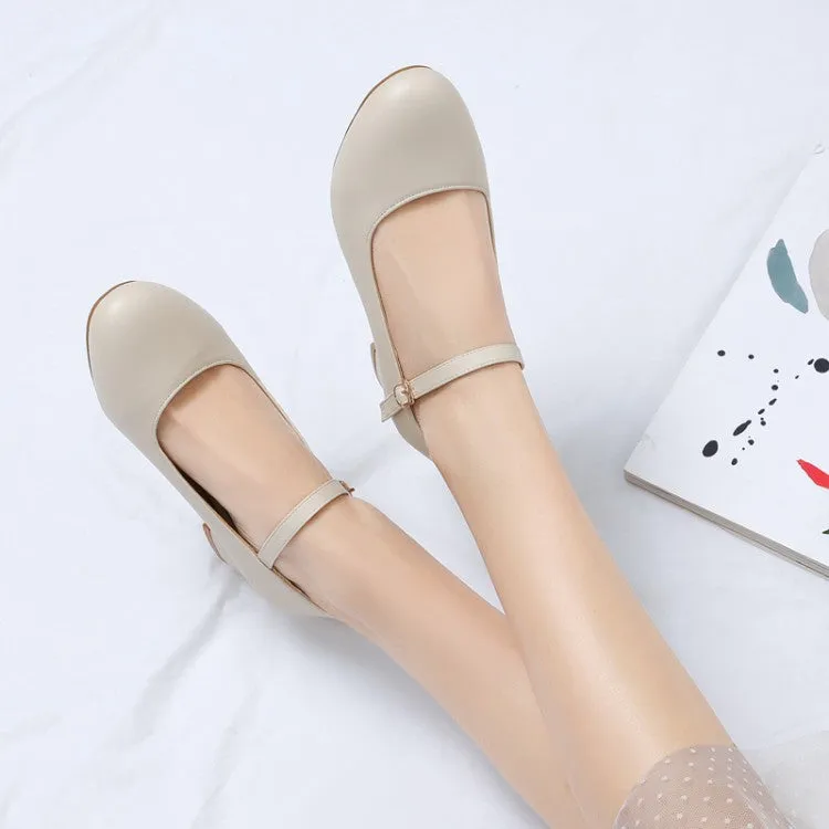 Women's Pumps Solid Color Round Toe Hollow Out Block Heel Mary Jane