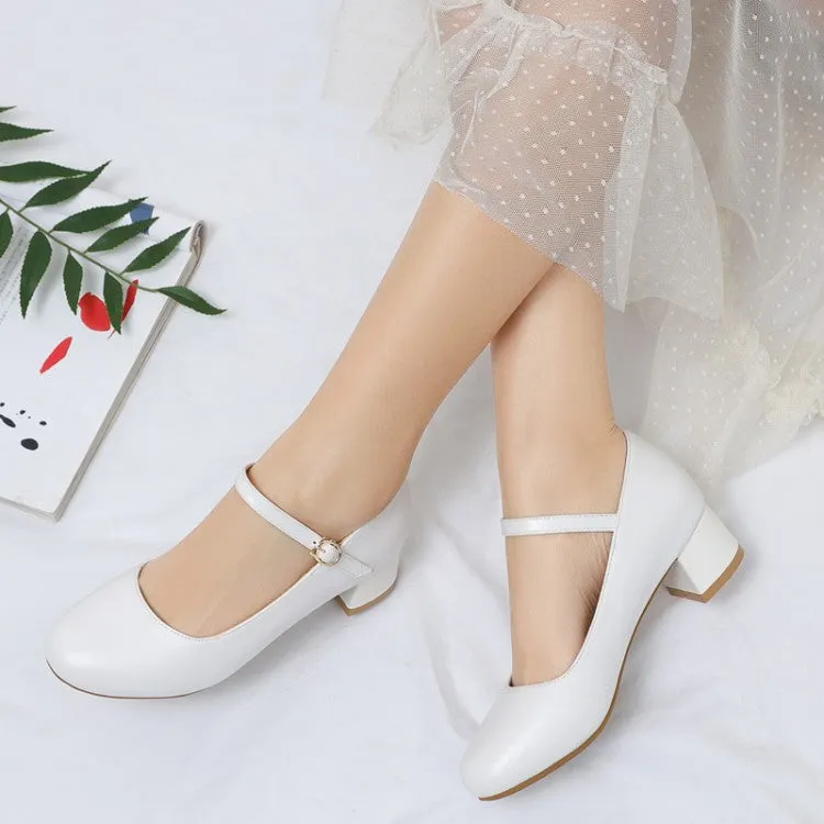 Women's Pumps Solid Color Round Toe Hollow Out Block Heel Mary Jane