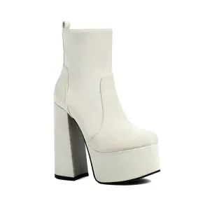 Women's Round Toe Chunky Heel Platform Short Boots
