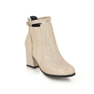 Women's Round Toe Stitching Patchwork Block Heel Short Boots