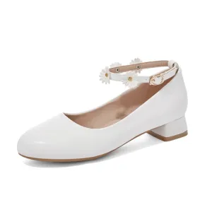 Women's Shallow Sunflower Ankle Strap Block Heel Pumps