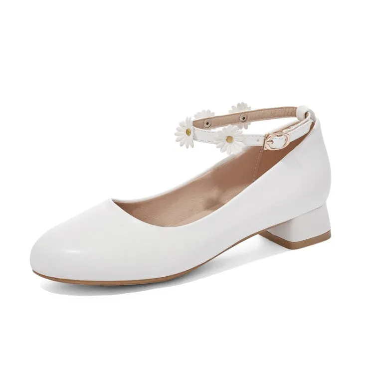 Women's Shallow Sunflower Ankle Strap Block Heel Pumps
