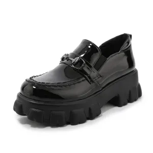 Women's Solid Color Leather Round Toe Metal Decor Platform Platform High Heels Shoes
