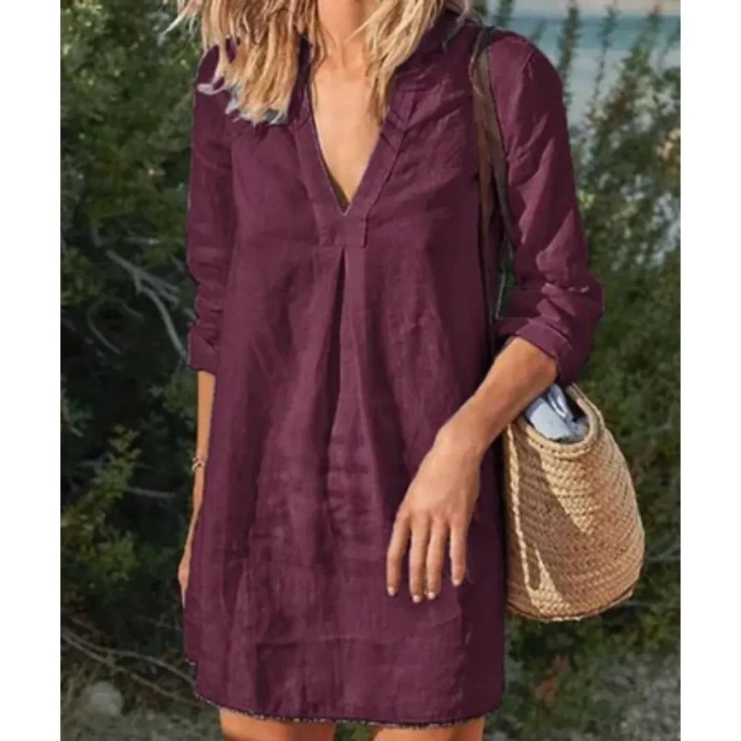 Women's Summer V Neck Beach Dress | Midi