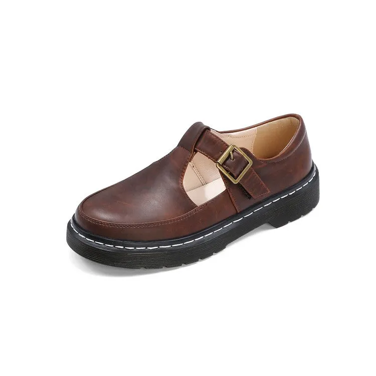 Women's T Strap Buckle Flats Shoes