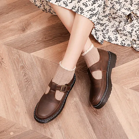 Women's T Strap Buckle Flats Shoes