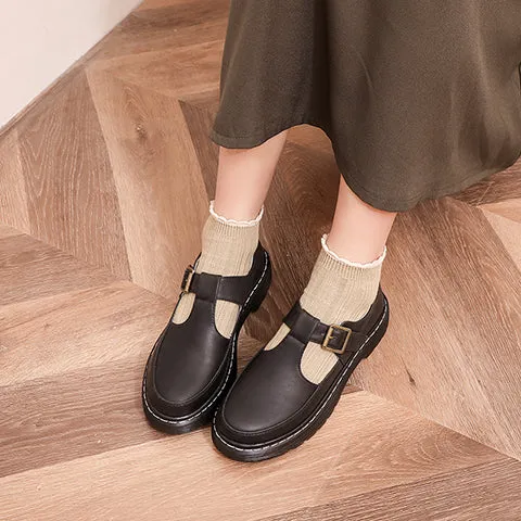 Women's T Strap Buckle Flats Shoes