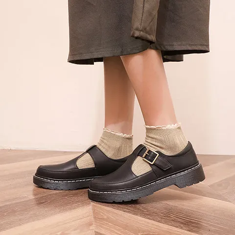 Women's T Strap Buckle Flats Shoes