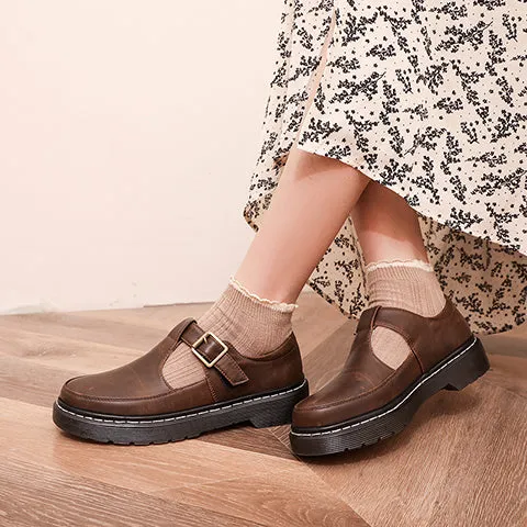 Women's T Strap Buckle Flats Shoes
