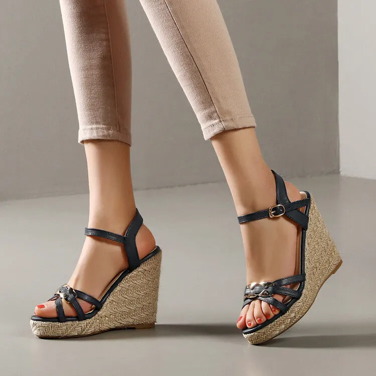 Women's Woven Ankle Strap Wedge Heel Platform Sandals