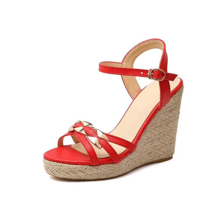 Women's Woven Ankle Strap Wedge Heel Platform Sandals