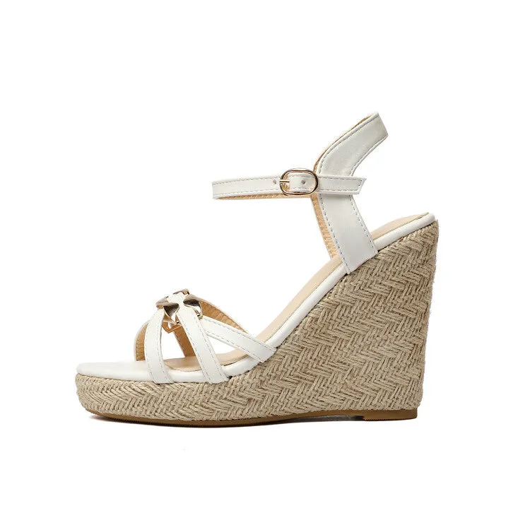 Women's Woven Ankle Strap Wedge Heel Platform Sandals